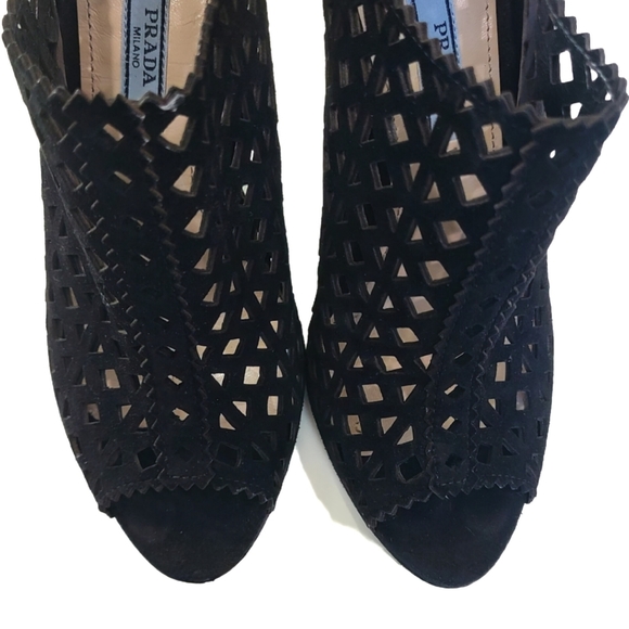 PRADA Luxe Laser Cut Out Suede peep toe Bootie Ankle Zip 36 - Picture 3 of 9